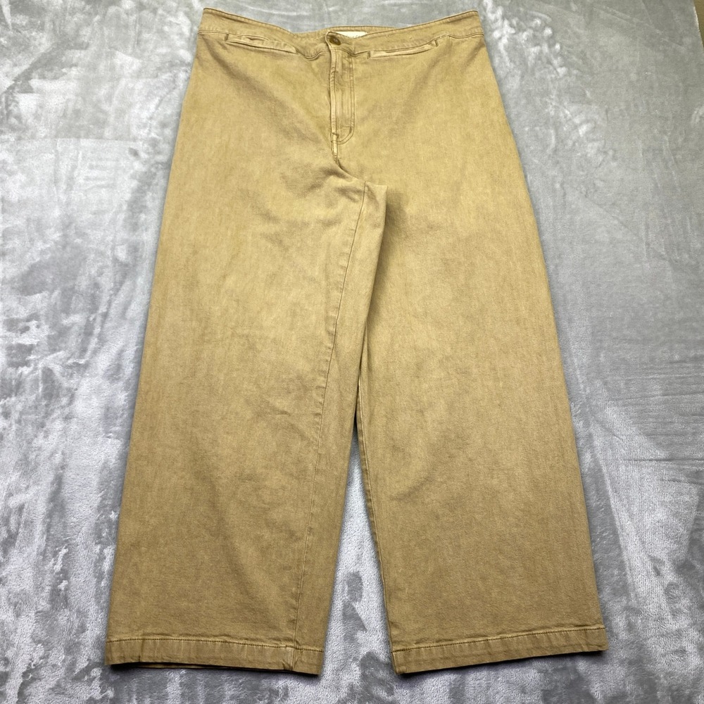 Madewell Emmet Wide Leg Crop Pants Women Sz 33 Fits 34" Tan Cotton Blend Cropped